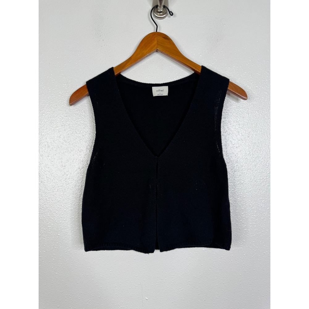 Wilfred Aritzia Black Knit V-Neck Cropped Sweater Vest Wool Cotton Blend Small